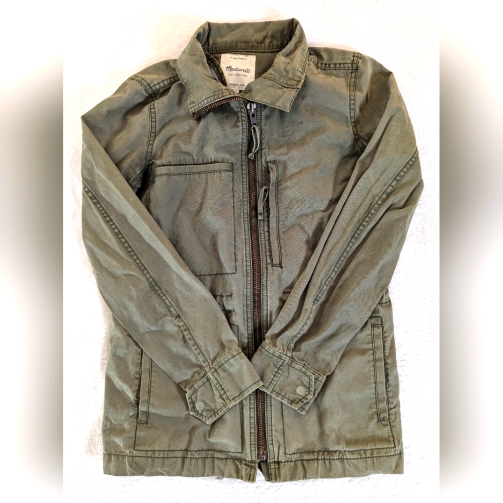 Madewell Jacket Womens Size Small Army Green Utility Cargo Pockets Zipper Front